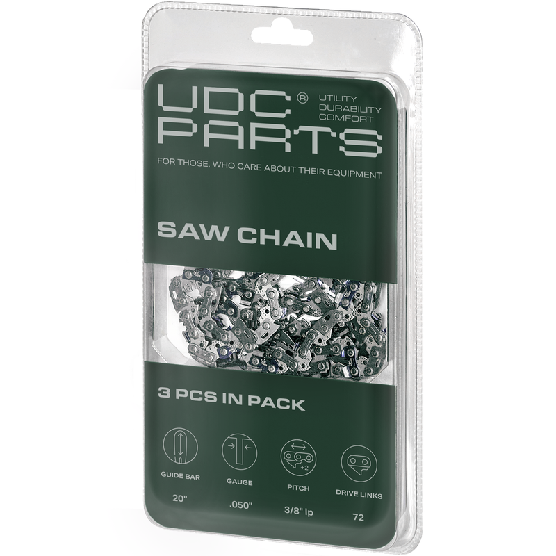 UDC Parts 3-Pack / 20-Inch Chainsaw Chain / .050 Gauge 72 Drive Links 3/8 Pitch/Low-Vibration and Low-Kickback/Fits Stihl Husqvarna Makita Poulan  UDC Parts 3-Pack / 20-Inch Chainsaw Chain / .050 Gauge 72 Drive Links 3/8 Pitch/Low-Vibration and Low-Kickback/Fits Stihl Husqvarna Makita Poulan