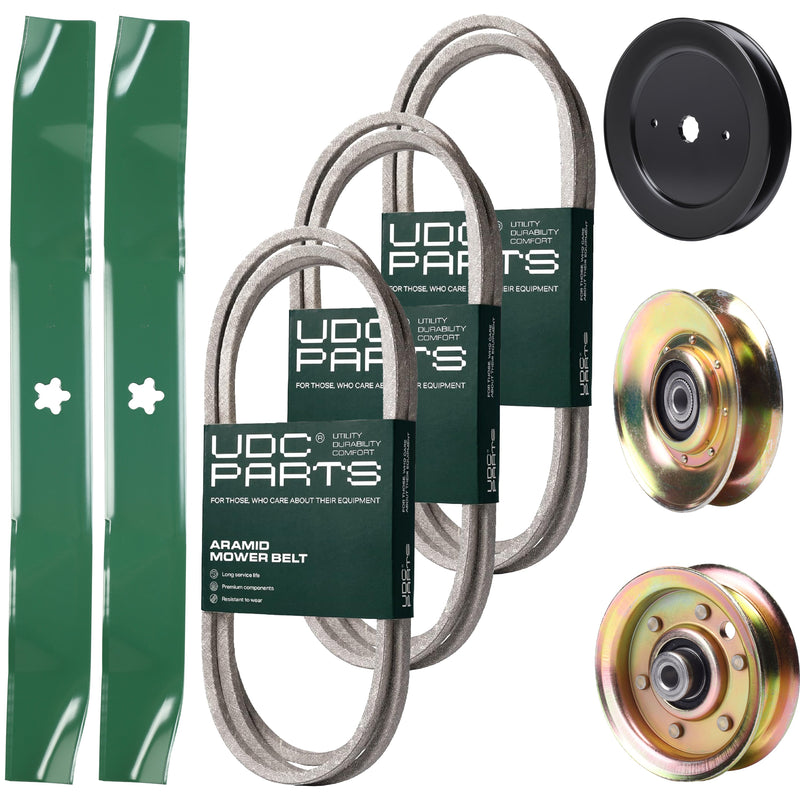 UDC Parts Mower Kit / Belt 140294 + Belt 174368 + Belt 180808 + Pulley 127783 + Pulley 129861 + Pulley 173437 + 2 Pack Blades 134149 / Fits Jonsered LT2122A2 Bulk Lawn Mower Blades -  UDC Parts Mower Kit / Belt 140294 + Belt 174368 + Belt 180808 + Pulley 127783 + Pulley 129861 + Pulley 173437 + 2 Pack Blades 134149 / Fits Jonsered LT2122A2