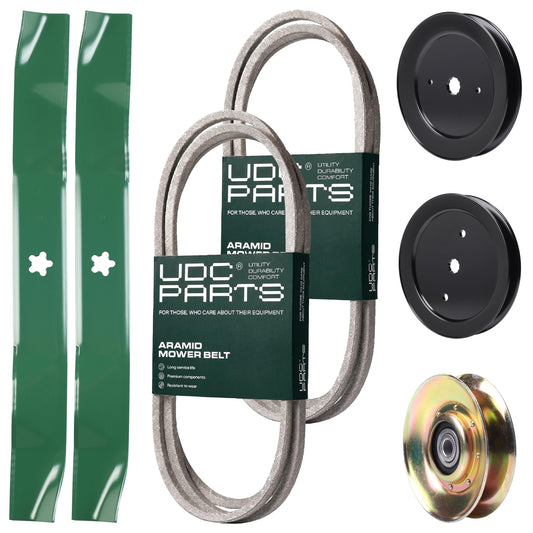 UDC Parts Mower Kit / Belt 140218 + Belt 140294 + Pulley 127783 + Pulley 129861 + Pulley 195945 + 2 Pack Blades 134149 / Fits Poulan Pro PK20H42YT MOWER PARTS - UDC Parts Mower Kit / Belt 140218 + Belt 140294 + Pulley 127783 + Pulley 129861 + Pulley 195945 + 2 Pack Blades 134149 / Fits Poulan Pro PK20H42YT