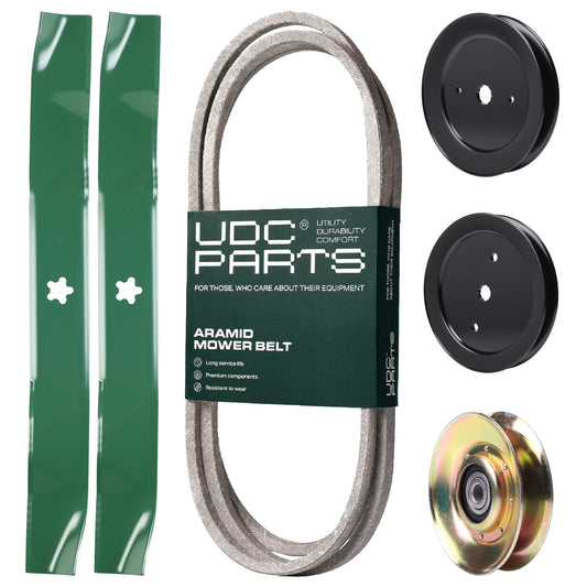 UDC Parts Mower Kit / Belt 174883 + Pulley 127783 + Pulley 129861 + Pulley 195945 + 2 Pack Blades 134149 / Fits Husqvarna YTH1842 MOWER PARTS - UDC Parts Mower Kit / Belt 174883 + Pulley 127783 + Pulley 129861 + Pulley 195945 + 2 Pack Blades 134149 / Fits Husqvarna YTH1842