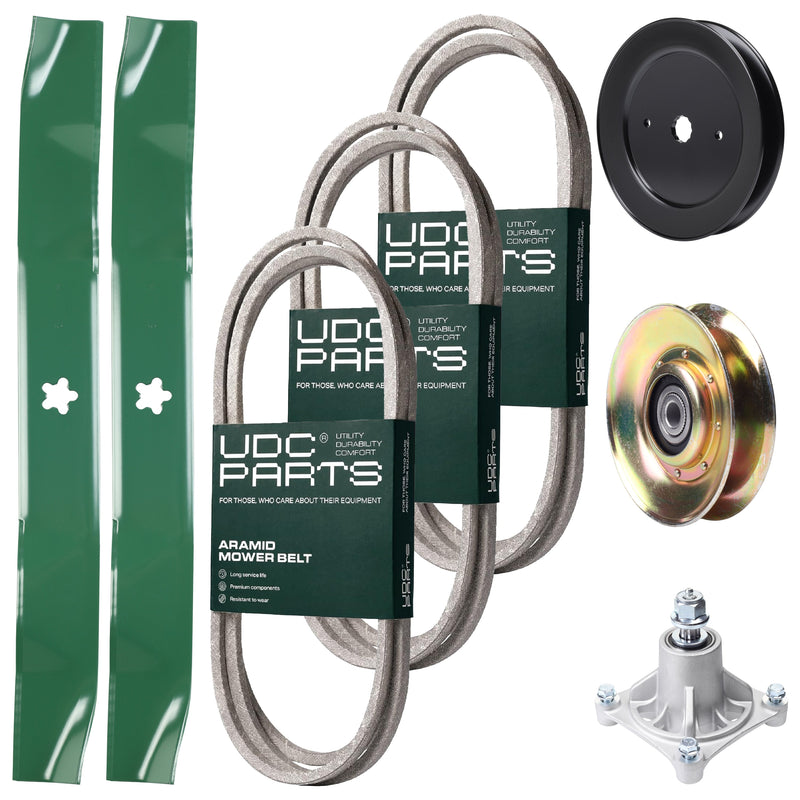 UDC Parts Mower Kit / Belt 140294 + Belt 174368 + Belt 180808 + Pulley 127783 + Pulley 129861 + Spindle 532174356 + 2 Pack Blades 134149 / Fits Jonsered LT2122A2 Bulk Lawn Mower Blades -  UDC Parts Mower Kit / Belt 140294 + Belt 174368 + Belt 180808 + Pulley 127783 + Pulley 129861 + Spindle 532174356 + 2 Pack Blades 134149 / Fits Jonsered LT2122A2