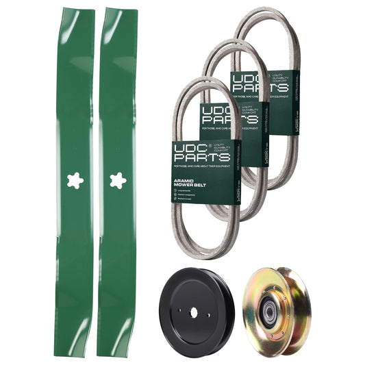 UDC Parts Mower Kit / Belt 140294 + Belt 144959 + Belt 174883 + Pulley 127783 + Pulley 129861 + 2 Pack Blades 134149 / Fits Husqvarna LTH1542 LTH1842 YTH1542 YTH1542 XP YTH170 YTH180 YTH1842 YTH2042 MOWER PARTS - UDC Parts Mower Kit / Belt 140294 + Belt 144959 + Belt 174883 + Pulley 127783 + Pulley 129861 + 2 Pack Blades 134149 / Fits Husqvarna LTH1542 LTH1842 YTH1542 YTH1542 XP YTH170 YTH180 YTH1842 YTH2042