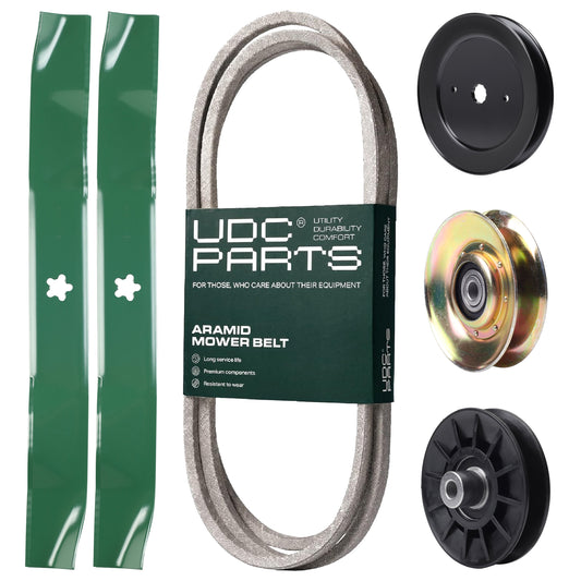 UDC Parts Mower Kit / Belt 197253 + Pulley 127783 + Pulley 129861 + Pulley 532194326 + 2 Pack Blades 134149 / Fits Husqvarna LT152 MOWER PARTS - UDC Parts Mower Kit / Belt 197253 + Pulley 127783 + Pulley 129861 + Pulley 532194326 + 2 Pack Blades 134149 / Fits Husqvarna LT152