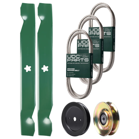 UDC Parts Mower Kit / Belt 532194346 + Belt 138255 + Belt 197253 + Pulley 127783 + Pulley 129861 + 2 Pack Blades 138497 / Fits Husqvarna LT152 MOWER PARTS - UDC Parts Mower Kit / Belt 532194346 + Belt 138255 + Belt 197253 + Pulley 127783 + Pulley 129861 + 2 Pack Blades 138497 / Fits Husqvarna LT152