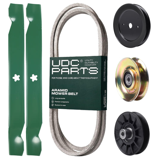 UDC Parts Mower Kit / Belt 138255 + Pulley 127783 + Pulley 129861 + Pulley 532194326 + 2 Pack Blades 138971 / Fits Husqvarna LT152 MOWER PARTS - UDC Parts Mower Kit / Belt 138255 + Pulley 127783 + Pulley 129861 + Pulley 532194326 + 2 Pack Blades 138971 / Fits Husqvarna LT152