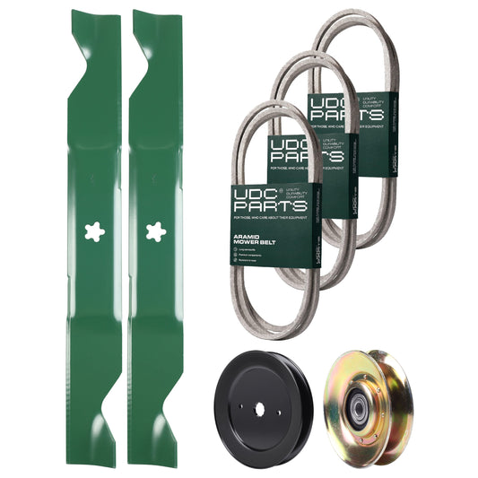 UDC Parts Mower Kit / Belt 130969 + Belt 140294 + Belt 405143 + Pulley 127783 + Pulley 129861 + 2 Pack Blades 405380 / Fits Husqvarna YTH200 MOWER PARTS - UDC Parts Mower Kit / Belt 130969 + Belt 140294 + Belt 405143 + Pulley 127783 + Pulley 129861 + 2 Pack Blades 405380 / Fits Husqvarna YTH200