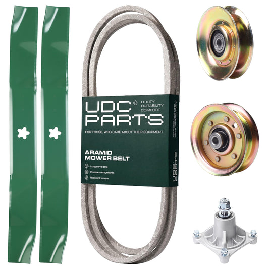 UDC Parts Mower Kit / Belt 140294 + Pulley 127783 + Pulley 173437 + Spindle 532174356 + 2 Pack Blades 134149 / Fits Jonsered LT2122A2 MOWER PARTS - UDC Parts Mower Kit / Belt 140294 + Pulley 127783 + Pulley 173437 + Spindle 532174356 + 2 Pack Blades 134149 / Fits Jonsered LT2122A2