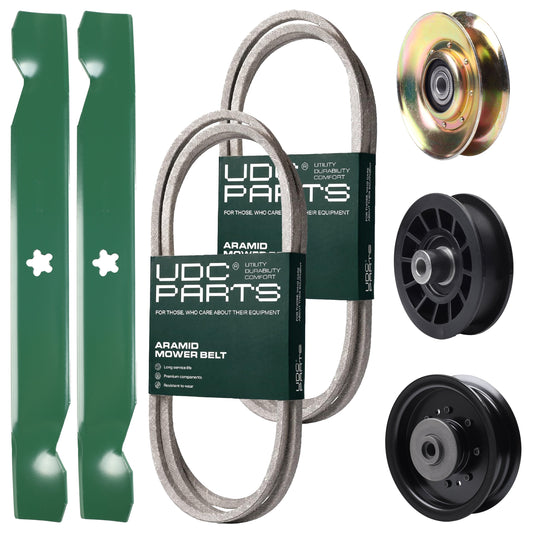 UDC Parts Mower Kit / Belt 138255 + Belt 194346 + Pulley 127783 + Pulley 532194327 + Pulley 532196104 + 2 Pack Blades 138497 / Fits Husqvarna LT1597 MOWER PARTS - UDC Parts Mower Kit / Belt 138255 + Belt 194346 + Pulley 127783 + Pulley 532194327 + Pulley 532196104 + 2 Pack Blades 138497 / Fits Husqvarna LT1597
