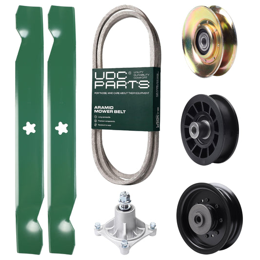 UDC Parts Mower Kit / Belt 194346 + Pulley 127783 + Pulley 532194327 + Pulley 532196104 + Spindle 532174356 + 2 Pack Blades 138497 / Fits Husqvarna LT1597 MOWER PARTS - UDC Parts Mower Kit / Belt 194346 + Pulley 127783 + Pulley 532194327 + Pulley 532196104 + Spindle 532174356 + 2 Pack Blades 138497 / Fits Husqvarna LT1597