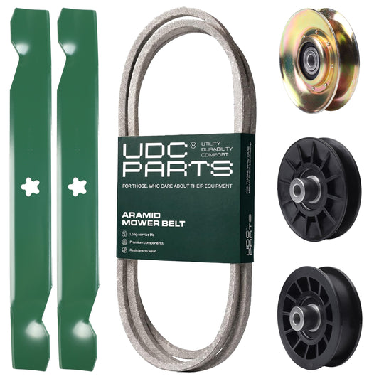 UDC Parts Mower Kit / Belt 130969 + Pulley 127783 + Pulley 532194326 + Pulley 532194327 + 2 Pack Blades 138497 / Fits Husqvarna LTH151 LTH1797 MOWER PARTS - UDC Parts Mower Kit / Belt 130969 + Pulley 127783 + Pulley 532194326 + Pulley 532194327 + 2 Pack Blades 138497 / Fits Husqvarna LTH151 LTH1797