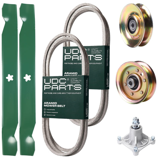UDC Parts Mower Kit / Belt 144959 + Belt 174883 + Pulley 127783 + Pulley 173437 + Spindle 532174356 + 2 Pack Blades 138971 / Fits Husqvarna LTH1542 MOWER PARTS - UDC Parts Mower Kit / Belt 144959 + Belt 174883 + Pulley 127783 + Pulley 173437 + Spindle 532174356 + 2 Pack Blades 138971 / Fits Husqvarna LTH1542