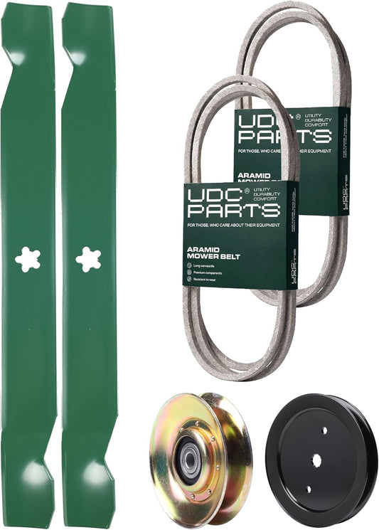 UDC Parts Mower Kit / Belt 140218 + Belt 197253 + Pulley 127783 + Pulley 195945 + 2 Pack Blades 138971 / Fits Poulan Pro PK20H42YT MOWER PARTS - UDC Parts Mower Kit / Belt 140218 + Belt 197253 + Pulley 127783 + Pulley 195945 + 2 Pack Blades 138971 / Fits Poulan Pro PK20H42YT