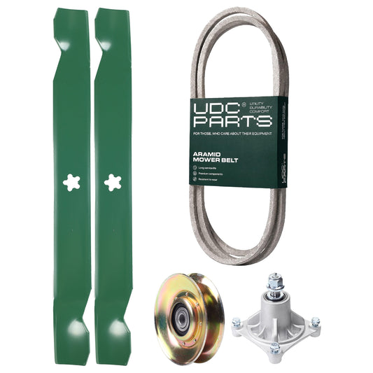 UDC Parts Mower Kit / Belt 144959 + Pulley 127783 + Spindle 532174356 + 2 Pack Blades 138971 / Fits Husqvarna LTH1542 YTH130 MOWER PARTS - UDC Parts Mower Kit / Belt 144959 + Pulley 127783 + Spindle 532174356 + 2 Pack Blades 138971 / Fits Husqvarna LTH1542 YTH130