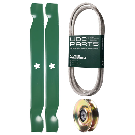 UDC Parts Mower Kit / Belt 140294 + Pulley 127783 + 2 Pack Blades 138971 / Fits Poulan Pro BB185H42YT BB24H42YT CO185H42STA CO185H42STB CO185H42STC CO18H42STA DB185H42YT DB24H42YT DPR20H42STA HD21H42 MOWER PARTS - UDC Parts Mower Kit / Belt 140294 + Pulley 127783 + 2 Pack Blades 138971 / Fits Poulan Pro BB185H42YT BB24H42YT CO185H42STA CO185H42STB CO185H42STC CO18H42STA DB185H42YT DB24H42YT DPR20H42STA HD21H42