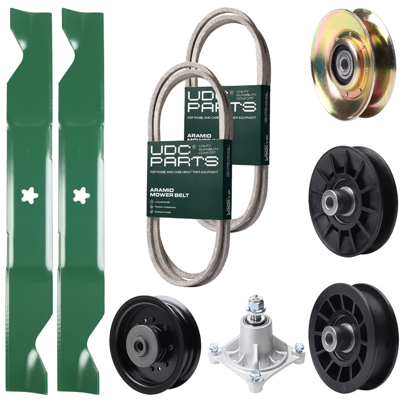 UDC Parts Mower Kit / Belt 138255 + Belt 194346 + Pulley 127783 + Pulley 532194326 + Pulley 532194327 + Pulley 532196104 + Spindle 532174356 + 2 Pack Blades 405380 / Fits Husqvarna LT1597 Bulk Lawn Mower Blades -  UDC Parts Mower Kit / Belt 138255 + Belt 194346 + Pulley 127783 + Pulley 532194326 + Pulley 532194327 + Pulley 532196104 + Spindle 532174356 + 2 Pack Blades 405380 / Fits Husqvarna LT1597