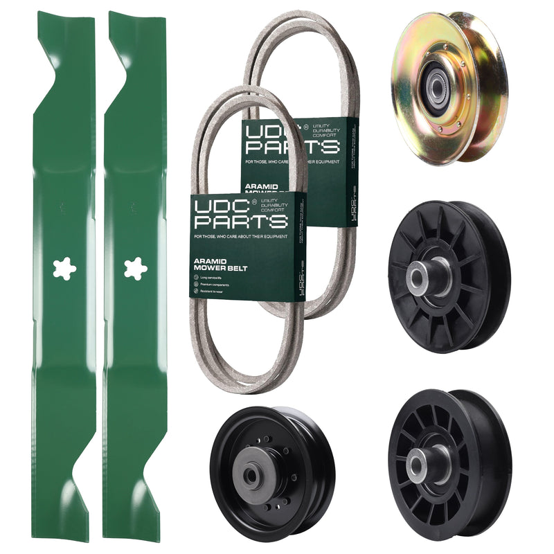 UDC Parts Mower Kit / Belt 138255 + Belt 194346 + Pulley 127783 + Pulley 532194326 + Pulley 532194327 + Pulley 532196104 + 2 Pack Blades 405380 / Fits Husqvarna LT1597 Bulk Lawn Mower Blades -  UDC Parts Mower Kit / Belt 138255 + Belt 194346 + Pulley 127783 + Pulley 532194326 + Pulley 532194327 + Pulley 532196104 + 2 Pack Blades 405380 / Fits Husqvarna LT1597