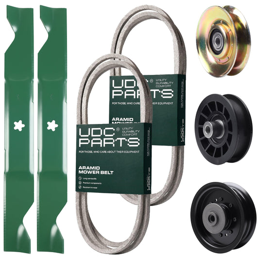 UDC Parts Mower Kit / Belt 138255 + Belt 194346 + Pulley 127783 + Pulley 532194327 + Pulley 532196104 + 2 Pack Blades 405380 / Fits Husqvarna LT1597 MOWER PARTS - UDC Parts Mower Kit / Belt 138255 + Belt 194346 + Pulley 127783 + Pulley 532194327 + Pulley 532196104 + 2 Pack Blades 405380 / Fits Husqvarna LT1597