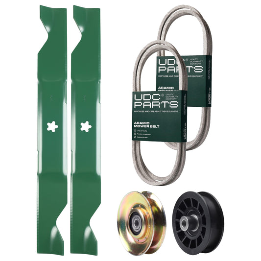 UDC Parts Mower Kit / Belt 138255 + Belt 194346 + Pulley 127783 + Pulley 532194327 + 2 Pack Blades 405380 / Fits Husqvarna LT1597 MOWER PARTS - UDC Parts Mower Kit / Belt 138255 + Belt 194346 + Pulley 127783 + Pulley 532194327 + 2 Pack Blades 405380 / Fits Husqvarna LT1597