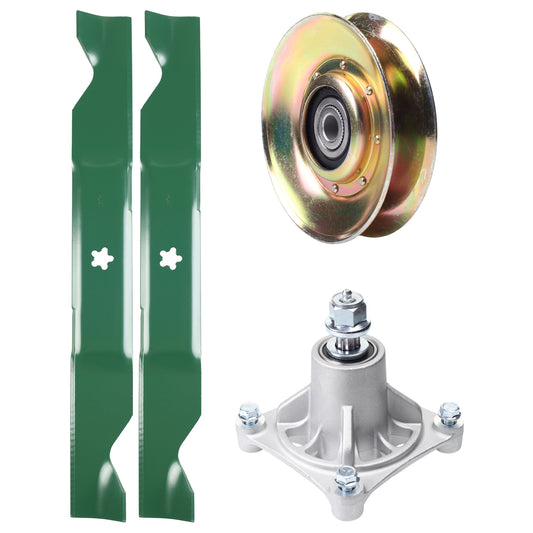 UDC Parts Mower Kit / Pulley 127783 + Spindle 532174356 + 2 Pack Blades 405380 / Fits Husqvarna LT1597 MOWER PARTS - UDC Parts Mower Kit / Pulley 127783 + Spindle 532174356 + 2 Pack Blades 405380 / Fits Husqvarna LT1597