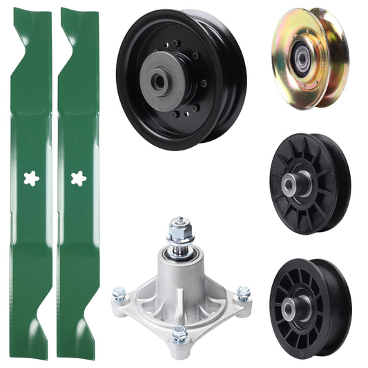 UDC Parts Mower Kit / Pulley 127783 + Pulley 532194326 + Pulley 532194327 + Pulley 532196104 + Spindle 532174356 + 2 Pack Blades 405380 / Fits Husqvarna LT1597 MOWER PARTS - UDC Parts Mower Kit / Pulley 127783 + Pulley 532194326 + Pulley 532194327 + Pulley 532196104 + Spindle 532174356 + 2 Pack Blades 405380 / Fits Husqvarna LT1597
