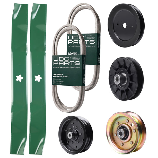 UDC Parts Mower Kit / Belt 140218 + Belt 144959 + Pulley 129861 + Pulley 532194326 + Pulley 532196106 + Pulley 173437 + 2 Pack Blades 134149 / Fits Husqvarna YTH2042 XP Bulk Lawn Mower Blades -  UDC Parts Mower Kit / Belt 140218 + Belt 144959 + Pulley 129861 + Pulley 532194326 + Pulley 532196106 + Pulley 173437 + 2 Pack Blades 134149 / Fits Husqvarna YTH2042 XP