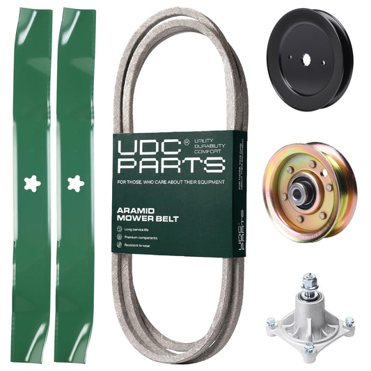 UDC Parts Mower Kit / Belt 144959 + Pulley 129861 + Pulley 173437 + Spindle 532174356 + 2 Pack Blades 134149 / Fits Husqvarna LTH1542 YTH130 MOWER PARTS - UDC Parts Mower Kit / Belt 144959 + Pulley 129861 + Pulley 173437 + Spindle 532174356 + 2 Pack Blades 134149 / Fits Husqvarna LTH1542 YTH130