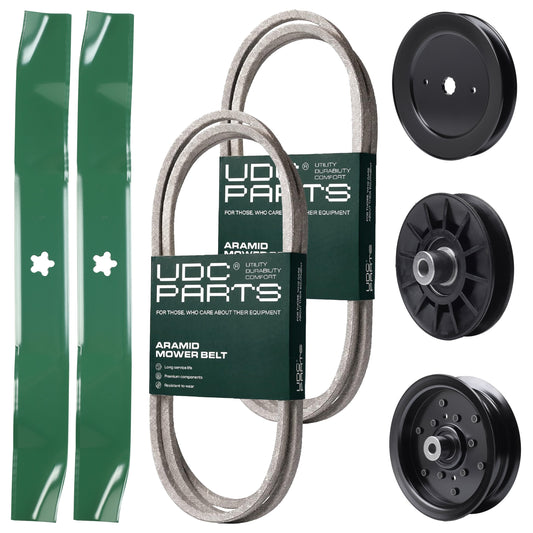 UDC Parts Mower Kit / Belt 130969 + Belt 140218 + Pulley 129861 + Pulley 532194326 + Pulley 532196106 + 2 Pack Blades 134149 / Fits Jonsered LT2218A2 MOWER PARTS - UDC Parts Mower Kit / Belt 130969 + Belt 140218 + Pulley 129861 + Pulley 532194326 + Pulley 532196106 + 2 Pack Blades 134149 / Fits Jonsered LT2218A2