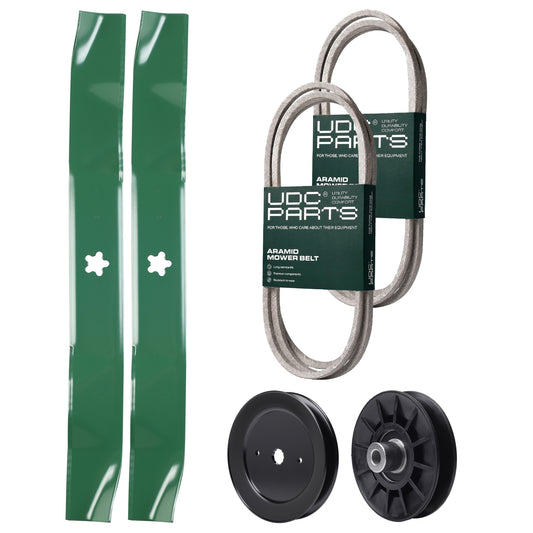 UDC Parts Mower Kit / Belt 138255 + Belt 197253 + Pulley 129861 + Pulley 532194326 + 2 Pack Blades 134149 / Fits Husqvarna LT152 MOWER PARTS - UDC Parts Mower Kit / Belt 138255 + Belt 197253 + Pulley 129861 + Pulley 532194326 + 2 Pack Blades 134149 / Fits Husqvarna LT152