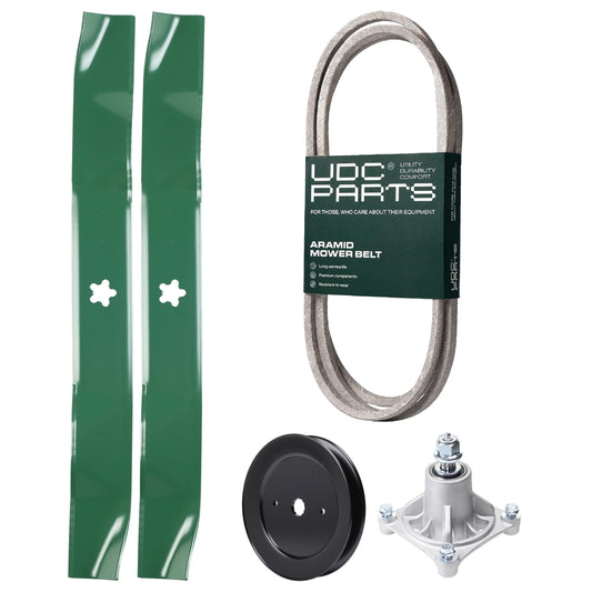 UDC Parts Mower Kit / Belt 180808 + Pulley 129861 + Spindle 532174356 + 2 Pack Blades 134149 / Fits Jonsered LT2122A2 MOWER PARTS - UDC Parts Mower Kit / Belt 180808 + Pulley 129861 + Spindle 532174356 + 2 Pack Blades 134149 / Fits Jonsered LT2122A2