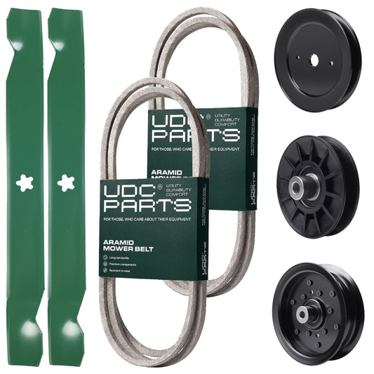UDC Parts Mower Kit / Belt 130969 + Belt 140218 + Pulley 129861 + Pulley 532194326 + Pulley 532196106 + 2 Pack Blades 138971 / Fits Jonsered LT2218A2 MOWER PARTS - UDC Parts Mower Kit / Belt 130969 + Belt 140218 + Pulley 129861 + Pulley 532194326 + Pulley 532196106 + 2 Pack Blades 138971 / Fits Jonsered LT2218A2