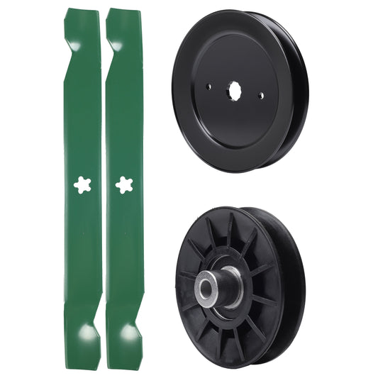 UDC Parts Mower Kit / Pulley 129861 + Pulley 532194326 + 2 Pack Blades 138971 / Fits Husqvarna 2042LS LOYTH20F42T LT152 LTH174 LTH2142 LTH2142D LTH2142DR TS142 TS142T TS142TX TS142TXD TS242 TS242D MOWER PARTS - UDC Parts Mower Kit / Pulley 129861 + Pulley 532194326 + 2 Pack Blades 138971 / Fits Husqvarna 2042LS LOYTH20F42T LT152 LTH174 LTH2142 LTH2142D LTH2142DR TS142 TS142T TS142TX TS142TXD TS242 TS242D