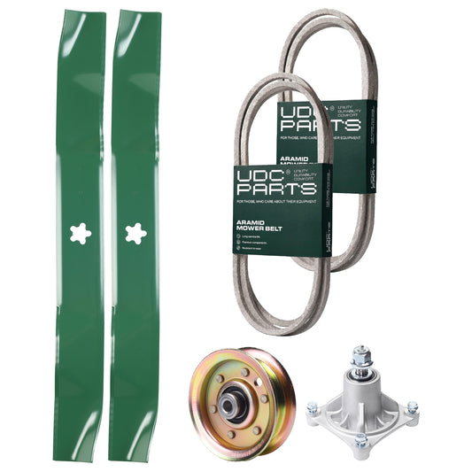 UDC Parts Mower Kit / Belt 140294 + Belt 144959 + Pulley 173437 + Spindle 532174356 + 2 Pack Blades 134149 / Fits Husqvarna LTH1542 YTH130 MOWER PARTS - UDC Parts Mower Kit / Belt 140294 + Belt 144959 + Pulley 173437 + Spindle 532174356 + 2 Pack Blades 134149 / Fits Husqvarna LTH1542 YTH130