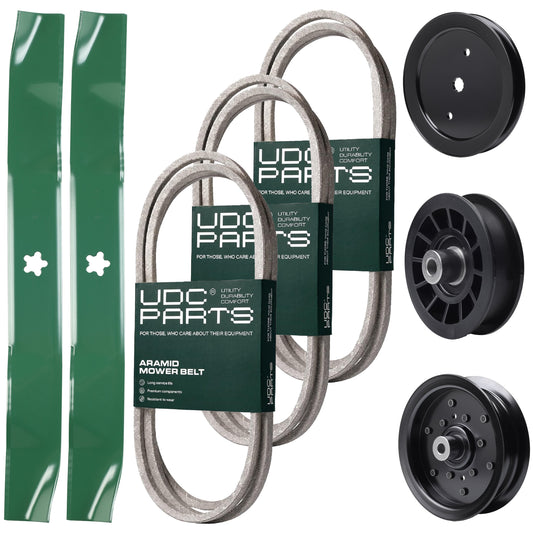 UDC Parts Mower Kit / Belt 138255 + Belt 140218 + Belt 197253 + Pulley 195945 + Pulley 532196106 + Pulley 532194327 + 2 Pack Blades 134149 / Fits Jonsered LT2217A Bulk Lawn Mower Blades -  UDC Parts Mower Kit / Belt 138255 + Belt 140218 + Belt 197253 + Pulley 195945 + Pulley 532196106 + Pulley 532194327 + 2 Pack Blades 134149 / Fits Jonsered LT2217A