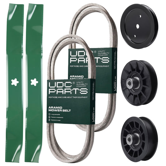 UDC Parts Mower Kit / Belt 130969 + Belt 197253 + Pulley 195945 + Pulley 532194326 + Pulley 532194327 + 2 Pack Blades 134149 / Fits Jonsered LT2216A2 LT2217A MOWER PARTS - UDC Parts Mower Kit / Belt 130969 + Belt 197253 + Pulley 195945 + Pulley 532194326 + Pulley 532194327 + 2 Pack Blades 134149 / Fits Jonsered LT2216A2 LT2217A