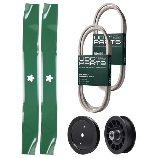 UDC Parts Mower Kit / Belt 144959 + Belt 197253 + Pulley 195945 + Pulley 532194327 + 2 Pack Blades 134149 / Fits Husqvarna LTH171 MOWER PARTS - UDC Parts Mower Kit / Belt 144959 + Belt 197253 + Pulley 195945 + Pulley 532194327 + 2 Pack Blades 134149 / Fits Husqvarna LTH171