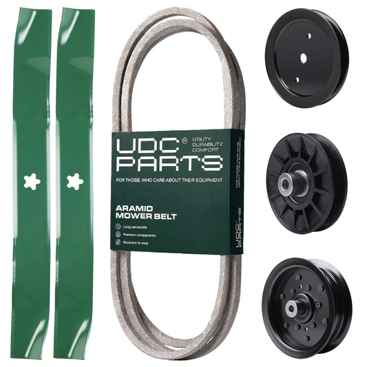 UDC Parts Mower Kit / Belt 140218 + Pulley 195945 + Pulley 532194326 + Pulley 532196106 + 2 Pack Blades 134149 / Fits Jonsered LT2216A2 LT2217A LT2223A2 MOWER PARTS - UDC Parts Mower Kit / Belt 140218 + Pulley 195945 + Pulley 532194326 + Pulley 532196106 + 2 Pack Blades 134149 / Fits Jonsered LT2216A2 LT2217A LT2223A2