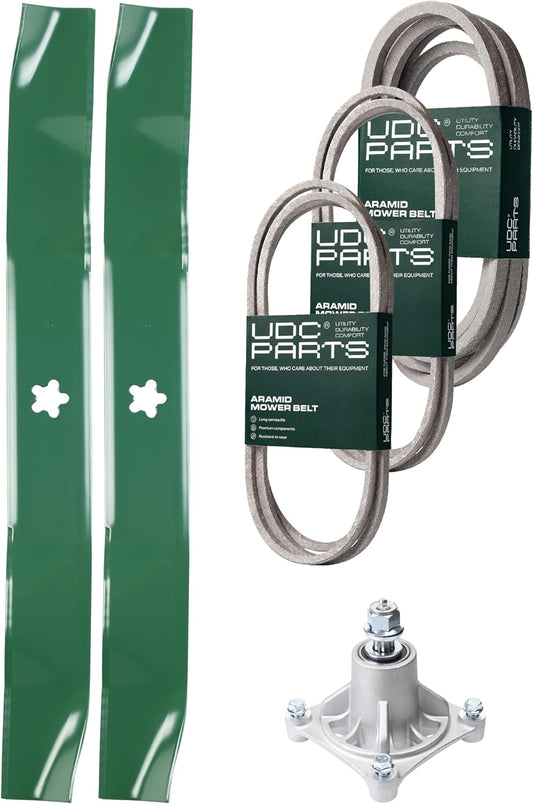 UDC Parts Mower Kit / Belt 140294 + Belt 144959 + Belt 174883 + Spindle 532174356 + 2 Pack Blades 134149 / Fits Husqvarna LTH1542 MOWER PARTS - UDC Parts Mower Kit / Belt 140294 + Belt 144959 + Belt 174883 + Spindle 532174356 + 2 Pack Blades 134149 / Fits Husqvarna LTH1542