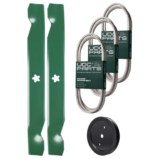 UDC Parts Mower Kit / Belt 130969 + Belt 194346 + Belt 140218 + Pulley 195945 + 2 Pack Blades 138497 / Fits Jonsered LT2216A2 MOWER PARTS - UDC Parts Mower Kit / Belt 130969 + Belt 194346 + Belt 140218 + Pulley 195945 + 2 Pack Blades 138497 / Fits Jonsered LT2216A2