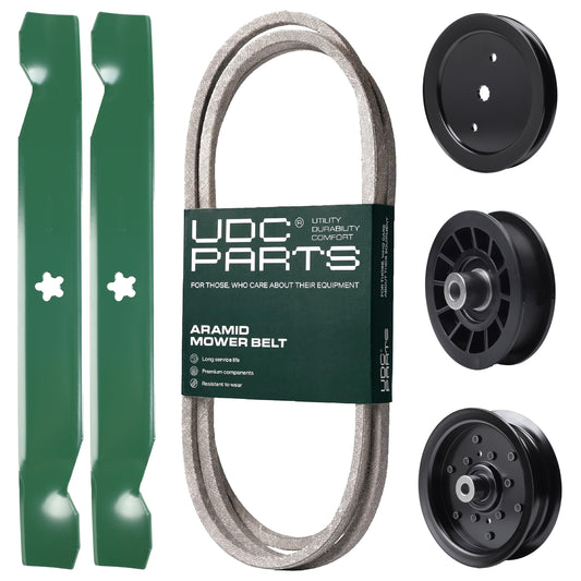 UDC Parts Mower Kit / Belt 197253 + Pulley 195945 + Pulley 532196106 + Pulley 532194327 + 2 Pack Blades 138497 / Fits Jonsered LT2216 LT2216A2 LT2217A MOWER PARTS - UDC Parts Mower Kit / Belt 197253 + Pulley 195945 + Pulley 532196106 + Pulley 532194327 + 2 Pack Blades 138497 / Fits Jonsered LT2216 LT2216A2 LT2217A