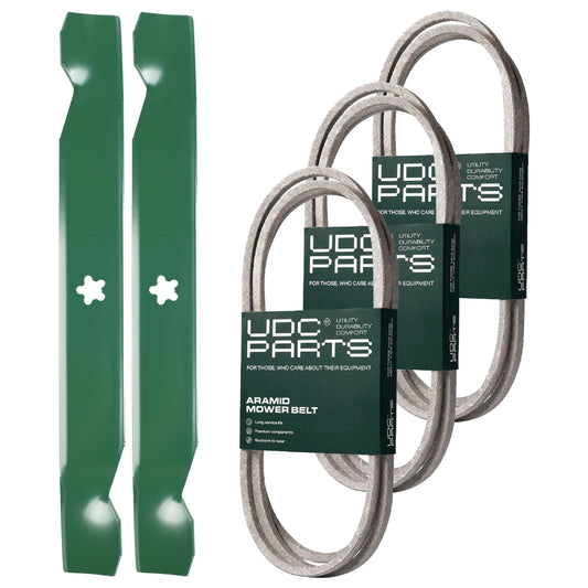 UDC Parts Mower Kit / Belt 130969 + Belt 138255 + Belt 194346 + 2 Pack Blades 138497 / Fits Husqvarna LTH151 MOWER PARTS - UDC Parts Mower Kit / Belt 130969 + Belt 138255 + Belt 194346 + 2 Pack Blades 138497 / Fits Husqvarna LTH151