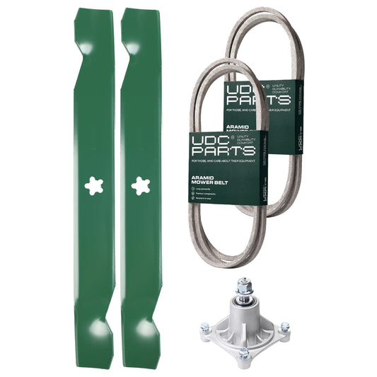 UDC Parts Mower Kit / Belt 138255 + Belt 194346 + Spindle 532174356 + 2 Pack Blades 138497 / Fits Husqvarna LT1597 MOWER PARTS - UDC Parts Mower Kit / Belt 138255 + Belt 194346 + Spindle 532174356 + 2 Pack Blades 138497 / Fits Husqvarna LT1597
