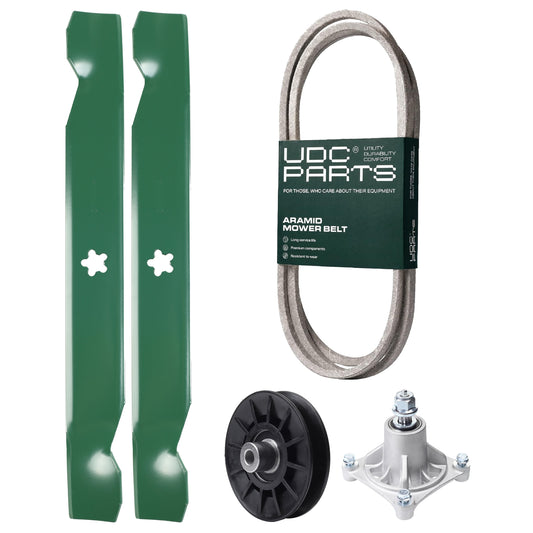 UDC Parts Mower Kit / Belt 138255 + Pulley 532194326 + Spindle 532174356 + 2 Pack Blades 138497 / Fits Husqvarna LT1597 MOWER PARTS - UDC Parts Mower Kit / Belt 138255 + Pulley 532194326 + Spindle 532174356 + 2 Pack Blades 138497 / Fits Husqvarna LT1597