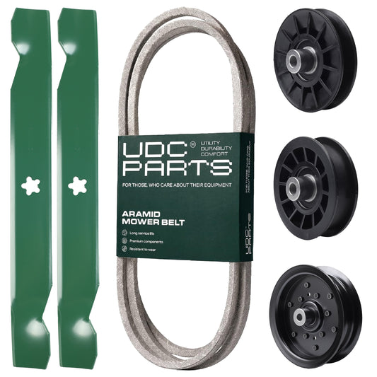 UDC Parts Mower Kit / Belt 197253 + Pulley 532194326 + Pulley 532196106 + Pulley 532194327 + 2 Pack Blades 138497 / Fits Jonsered LT2216 LT2216A2 LT2217A MOWER PARTS - UDC Parts Mower Kit / Belt 197253 + Pulley 532194326 + Pulley 532196106 + Pulley 532194327 + 2 Pack Blades 138497 / Fits Jonsered LT2216 LT2216A2 LT2217A