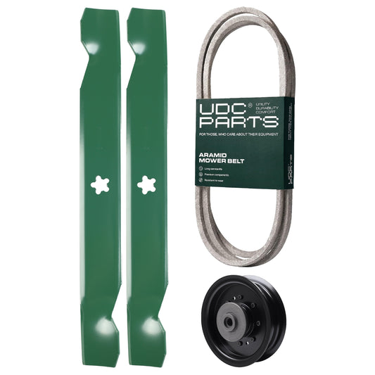 UDC Parts Mower Kit / Belt 138255 + Pulley 532196104 + 2 Pack Blades 138497 / Fits Husqvarna LT1597 MOWER PARTS - UDC Parts Mower Kit / Belt 138255 + Pulley 532196104 + 2 Pack Blades 138497 / Fits Husqvarna LT1597