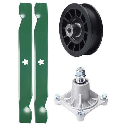 UDC Parts Mower Kit / Pulley 532194327 + Spindle 532174356 + 2 Pack Blades 138497 / Fits Husqvarna LT1597 MOWER PARTS - UDC Parts Mower Kit / Pulley 532194327 + Spindle 532174356 + 2 Pack Blades 138497 / Fits Husqvarna LT1597
