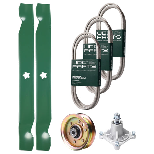 UDC Parts Mower Kit / Belt 140294 + Belt 144959 + Belt 174883 + Pulley 173437 + Spindle 532174356 + 2 Pack Blades 138971 / Fits Husqvarna LTH1542 MOWER PARTS - UDC Parts Mower Kit / Belt 140294 + Belt 144959 + Belt 174883 + Pulley 173437 + Spindle 532174356 + 2 Pack Blades 138971 / Fits Husqvarna LTH1542