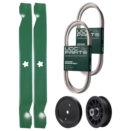 UDC Parts Mower Kit / Belt 138255 + Belt 197253 + Pulley 195945 + Pulley 532194327 + 2 Pack Blades 138971 / Fits Jonsered LT2216 LT2217A MOWER PARTS - UDC Parts Mower Kit / Belt 138255 + Belt 197253 + Pulley 195945 + Pulley 532194327 + 2 Pack Blades 138971 / Fits Jonsered LT2216 LT2217A