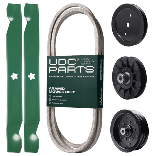 UDC Parts Mower Kit / Belt 405143 + Pulley 195945 + Pulley 532194326 + Pulley 532196106 + 2 Pack Blades 138971 / Fits Husqvarna YTH22V42 MOWER PARTS - UDC Parts Mower Kit / Belt 405143 + Pulley 195945 + Pulley 532194326 + Pulley 532196106 + 2 Pack Blades 138971 / Fits Husqvarna YTH22V42