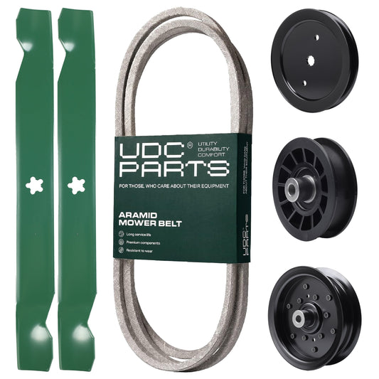 UDC Parts Mower Kit / Belt 140218 + Pulley 195945 + Pulley 532196106 + Pulley 532194327 + 2 Pack Blades 138971 / Fits Jonsered LT2216A2 LT2217A MOWER PARTS - UDC Parts Mower Kit / Belt 140218 + Pulley 195945 + Pulley 532196106 + Pulley 532194327 + 2 Pack Blades 138971 / Fits Jonsered LT2216A2 LT2217A