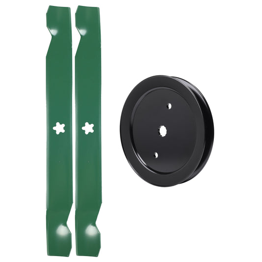 UDC Parts Mower Kit / Pulley 195945 + 2 Pack Blades 138971 / Fits Husqvarna LT1942 LT2223A2 LTH171 RZ19CE RZ4216 RZ4219 RZ4219BF RZ4221BF TS142 TS142K TS142L TS142T TS142X TS142XK YT16542 YT16542T MOWER PARTS - UDC Parts Mower Kit / Pulley 195945 + 2 Pack Blades 138971 / Fits Husqvarna LT1942 LT2223A2 LTH171 RZ19CE RZ4216 RZ4219 RZ4219BF RZ4221BF TS142 TS142K TS142L TS142T TS142X TS142XK YT16542 YT16542T